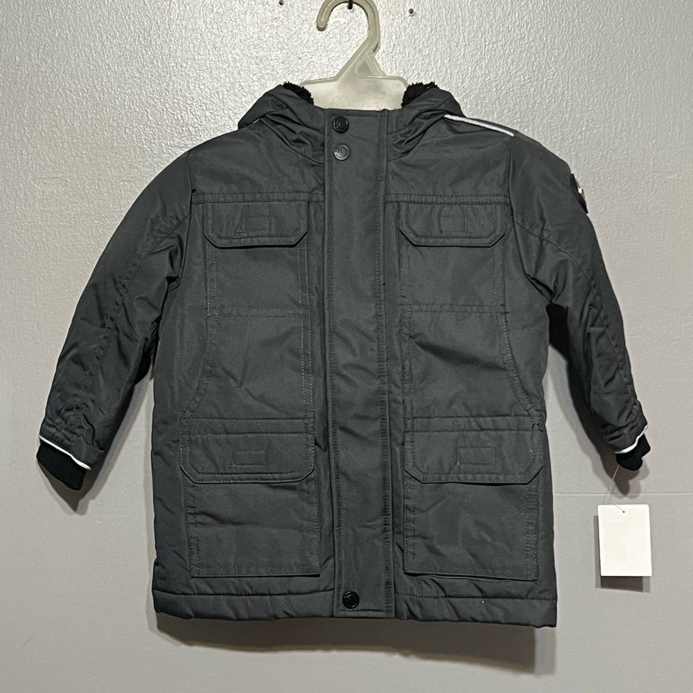 Urban Republic 24M Toddler Quilted Weatherproof Jacket Charcoal Fur Lined Hood